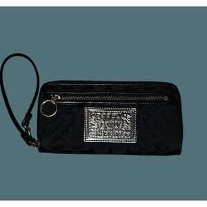 Coach Poppy Wristlet Signature Monogram Wallet Black